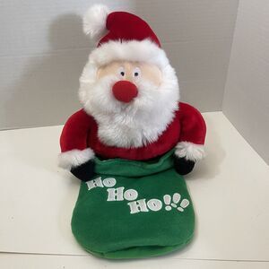 Santa Claus Head 3D Christmas Bag Plush Christmas Ho Ho Ho Grean   20”